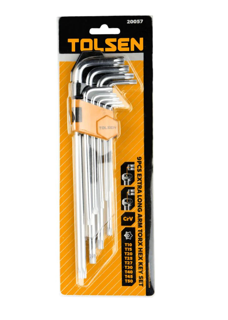 TOLSEN 9PCS Extra Long Arm Torx Hex Key Set