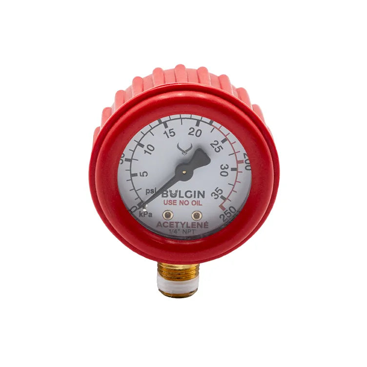 Bulgin Pressure Gauge ACETYLENE 0-250kPa 1/4" NPT Male Bottom Entry - 655-00004