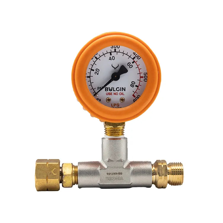 Bulgin Test Gauge LPG 0-600 kPa In: 5/8"-18 UNF Female LH Out: 5/8"-18 UNF Male LH - 668-40003