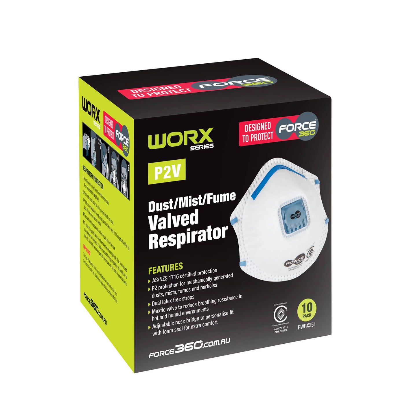 Force360 RWRX251 P2V Disposable Respirator 10 Pack