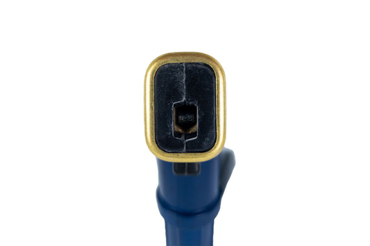 Front view of the Vlamboog Progress 400 electrode holder showing the electrode opening and insulated jaw