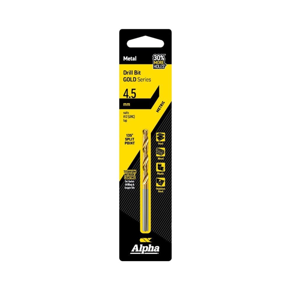 Alpha Jobber Drill Bit Carded - Gold Series - C9LM045 - A&S Welding & Electrical