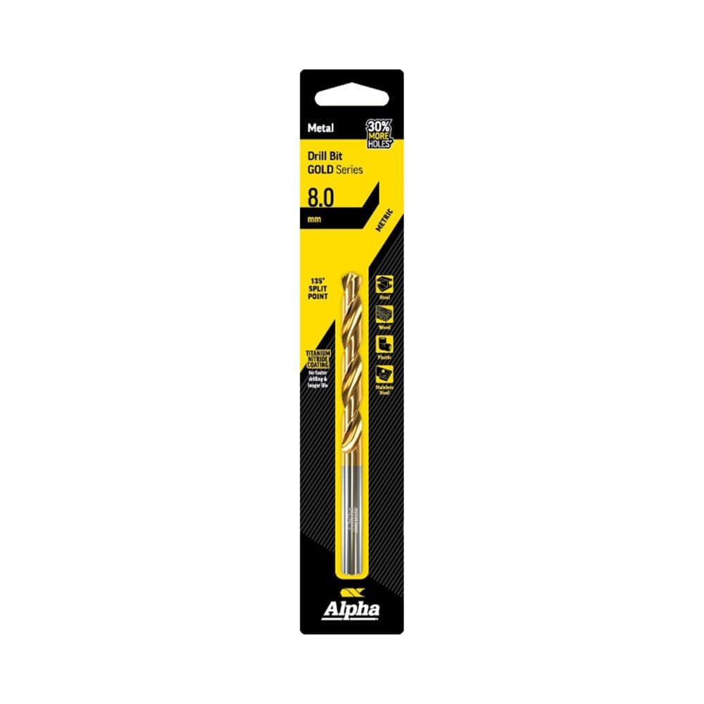 Alpha Jobber Drill Bit Carded - Gold Series - C9LM080 - A&S Welding & Electrical