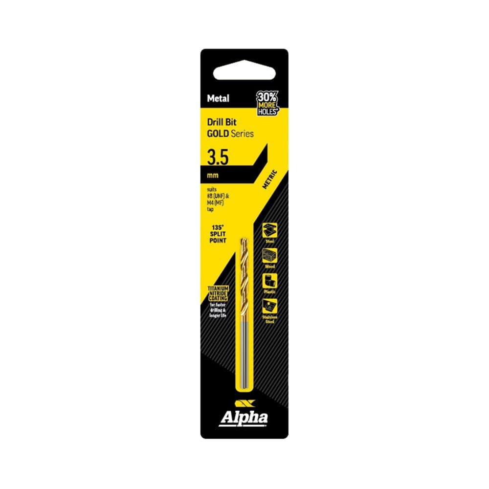 Alpha Jobber Drill Bit Carded - Gold Series - C9LM035 - A&S Welding & Electrical