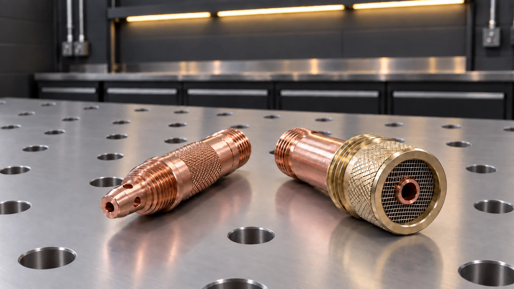 17-series conventional TIG collet body with gas holes beside a mesh gas lens