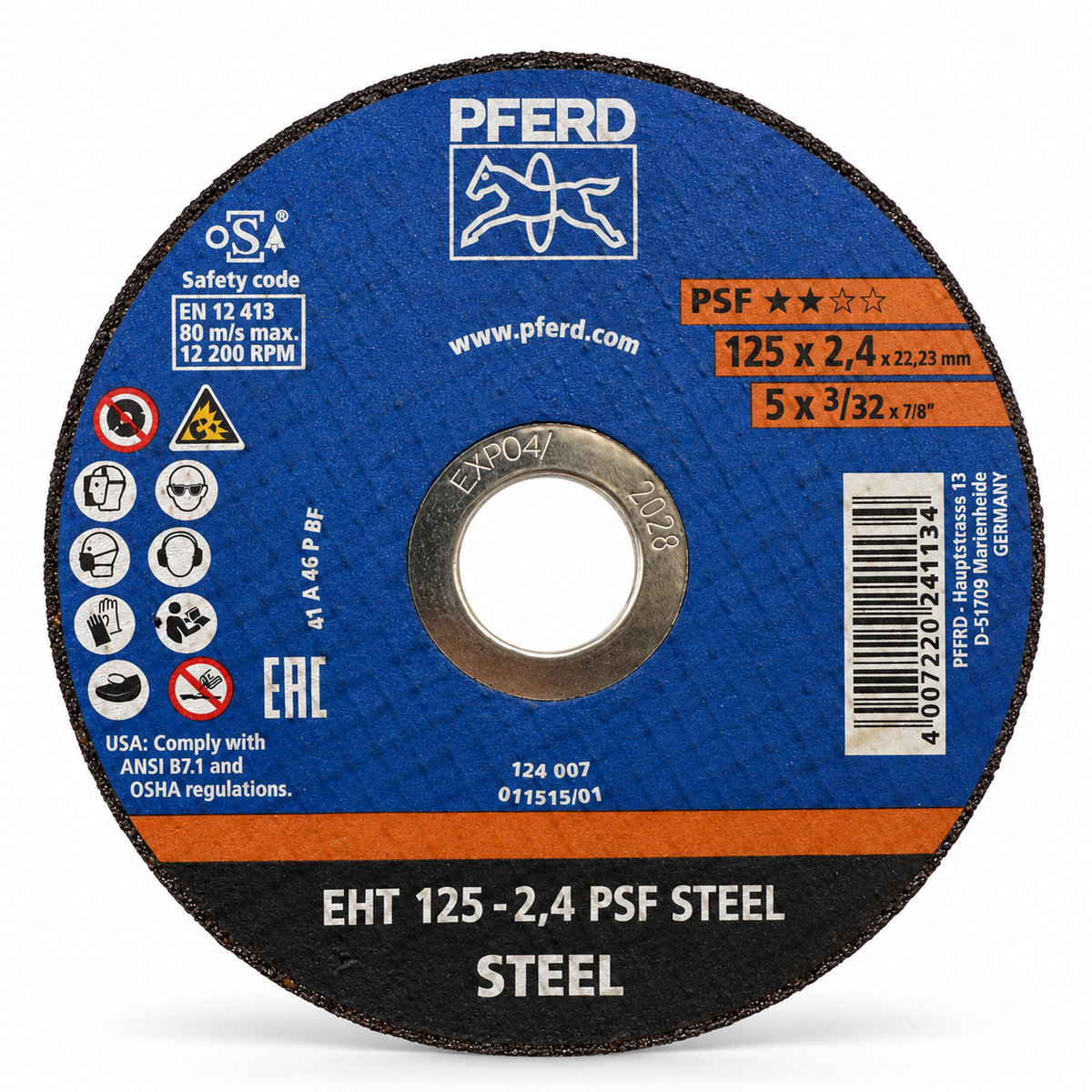 PFERD EHT 125-2.4 PSF STEEL 125 mm cutting disc, front view