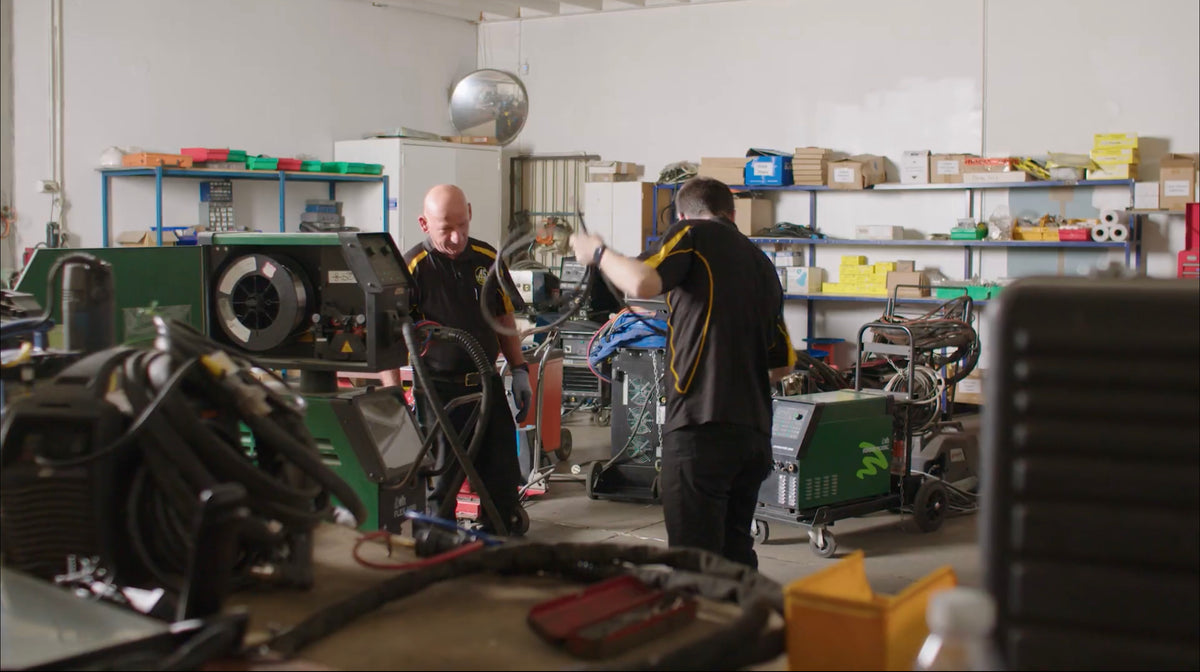 The A&S team repairing welding equipment in the Smithfield workshop