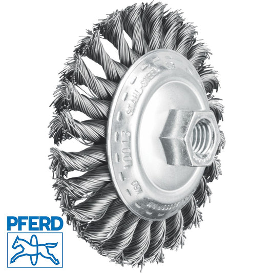 PFERD 47701012 100mm knot wire bevel brush with M14 / M10 mounting