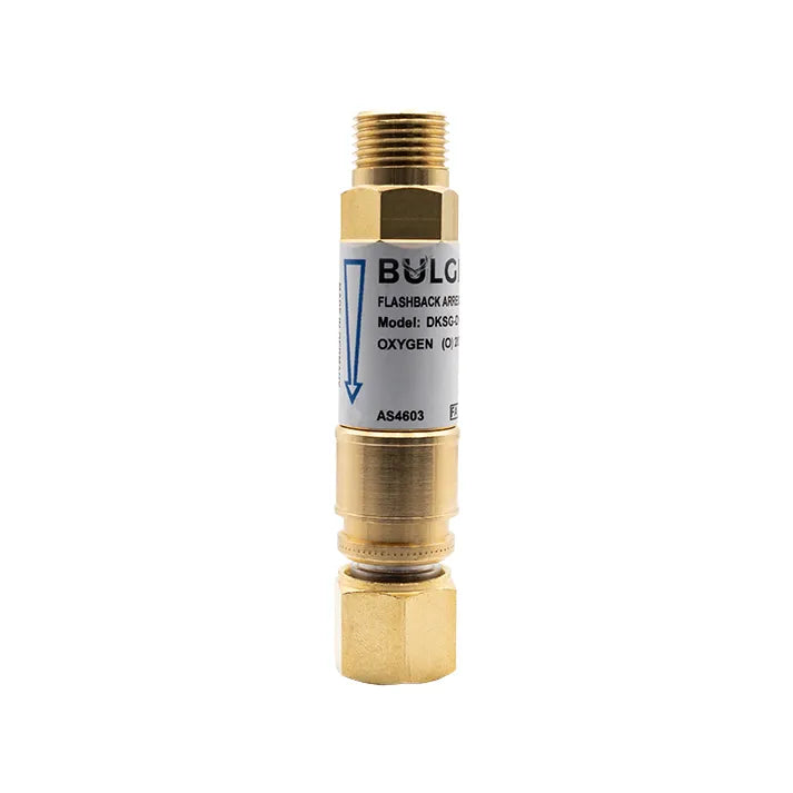 Bulgin® Flashback Arrestor Oxygen Standard Flow (DKSG-D1-O) Q/A Coupler Torch End - 5/8"-18 UNF RH — 3001-9996