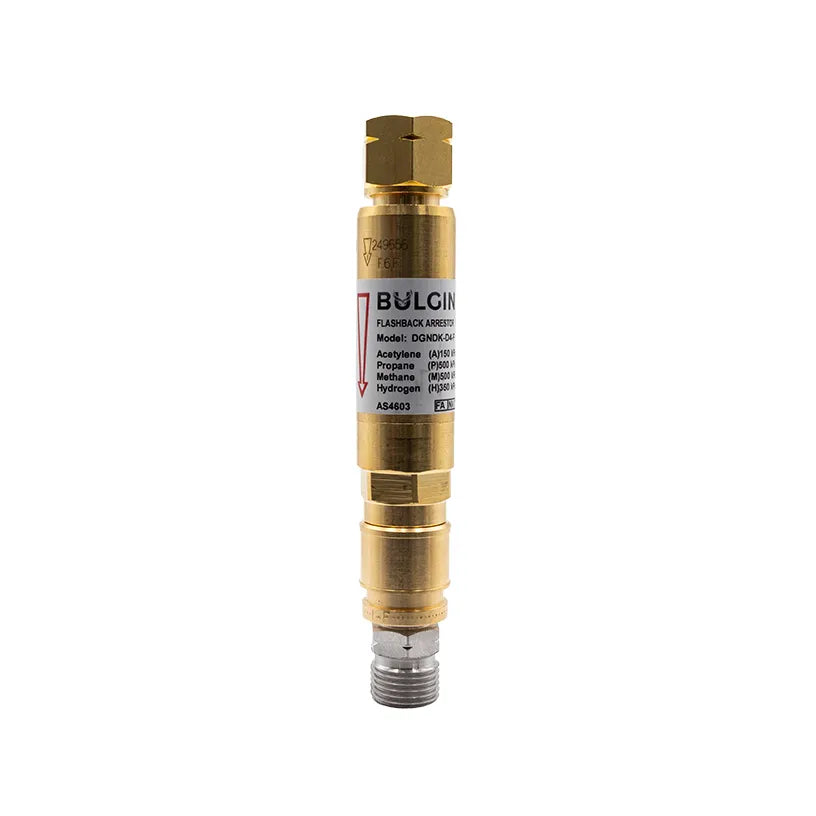 Bulgin® Flashback Arrestor Fuel Gas Standard Flow ( DGNDK-D4-F) Q/A Coupler Reg End - 5/8"-18 UNF LH — 3001-9997
