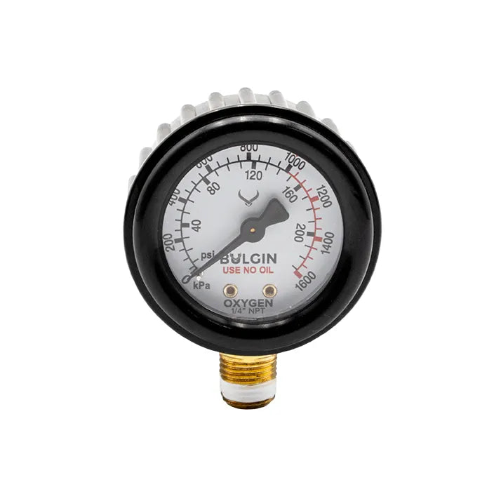 Bulgin Pressure Gauge OXYGEN 0-1,600kPa 1/4" NPT Male Bottom Entry - 655-00002