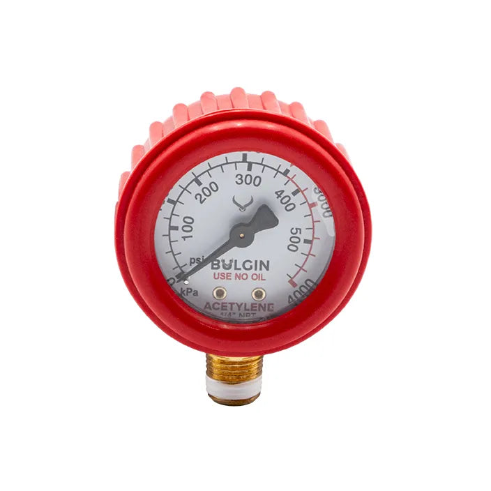 Bulgin Pressure Gauge ACETYLENE 0-4,000kPa 1/4" NPT Male Bottom Entry - 655-00003