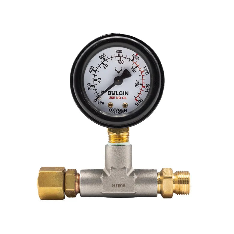 Bulgin Test Gauge Oxygen 0-1,600 kPa In: 5/8"-18 UNF Female RH Out: 5/8"-18 UNF Male RH - 668-40001