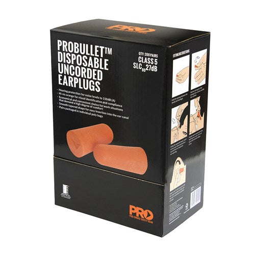 ProBullet Uncorded Disposable Earplugs 200 pairs