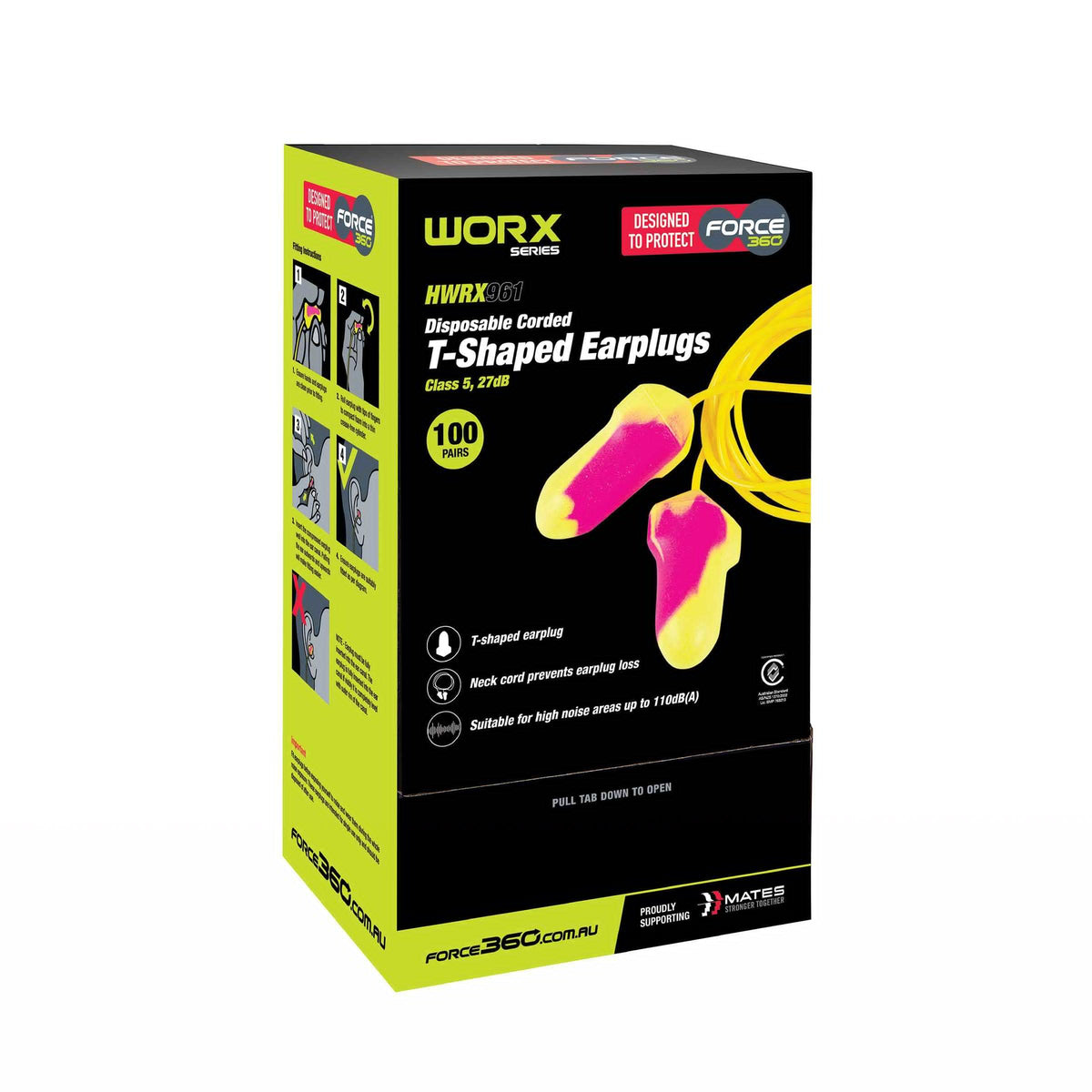 Force360 T-Shaped Corded Earplugs, 100 Pairs - HWRX961 - image 2