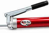 Hi-Tec Oils lever-action grease gun pump head and lever detail, AI-enhanced illustration