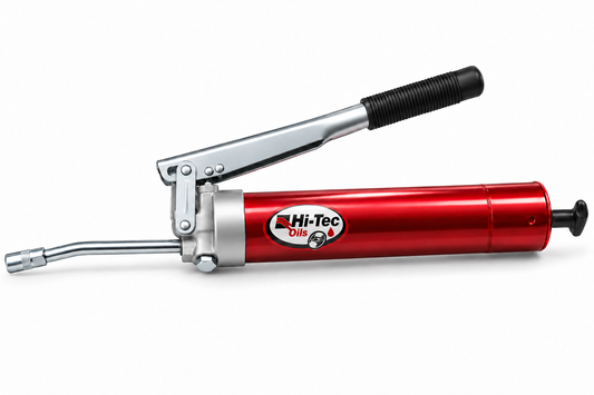 Hi-Tec Oils HI10-UF-LH450 lever-action grease gun, AI-enhanced catalogue illustration