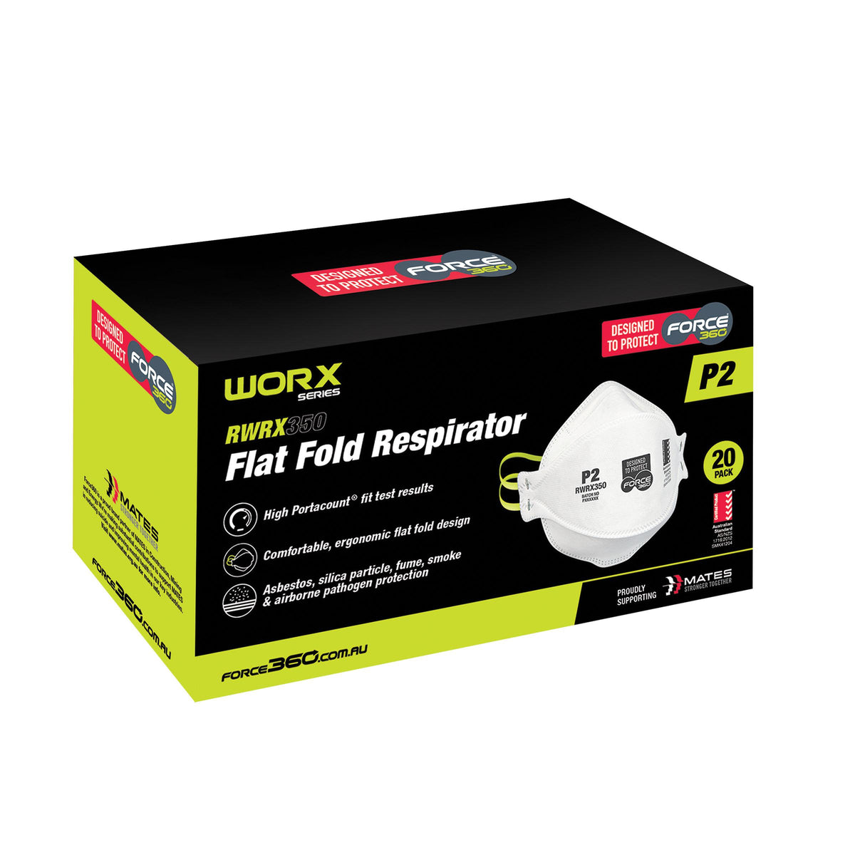 Force360 P2 Flat Fold Respirators, Box of 20 - RWRX350 - image 2