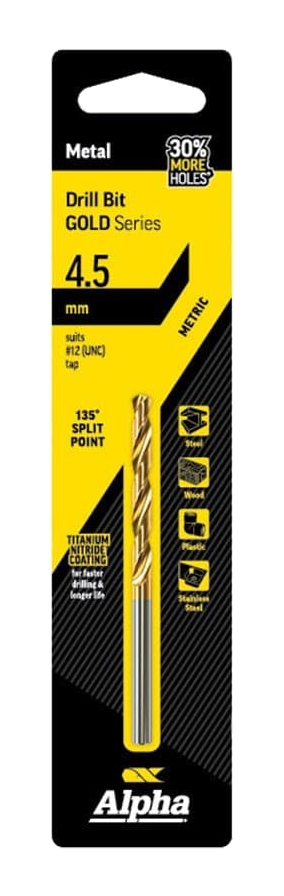 Alpha Jobber Drill Bit Carded - Gold Series - C9LM045 - A&S Welding & Electrical
