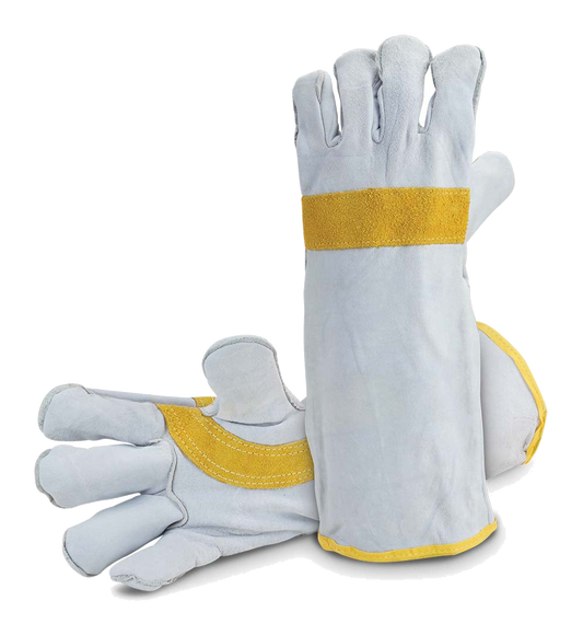 Bossweld Goat Split Leather Welding Gloves Fleece Lined Denim Cuff 40cm