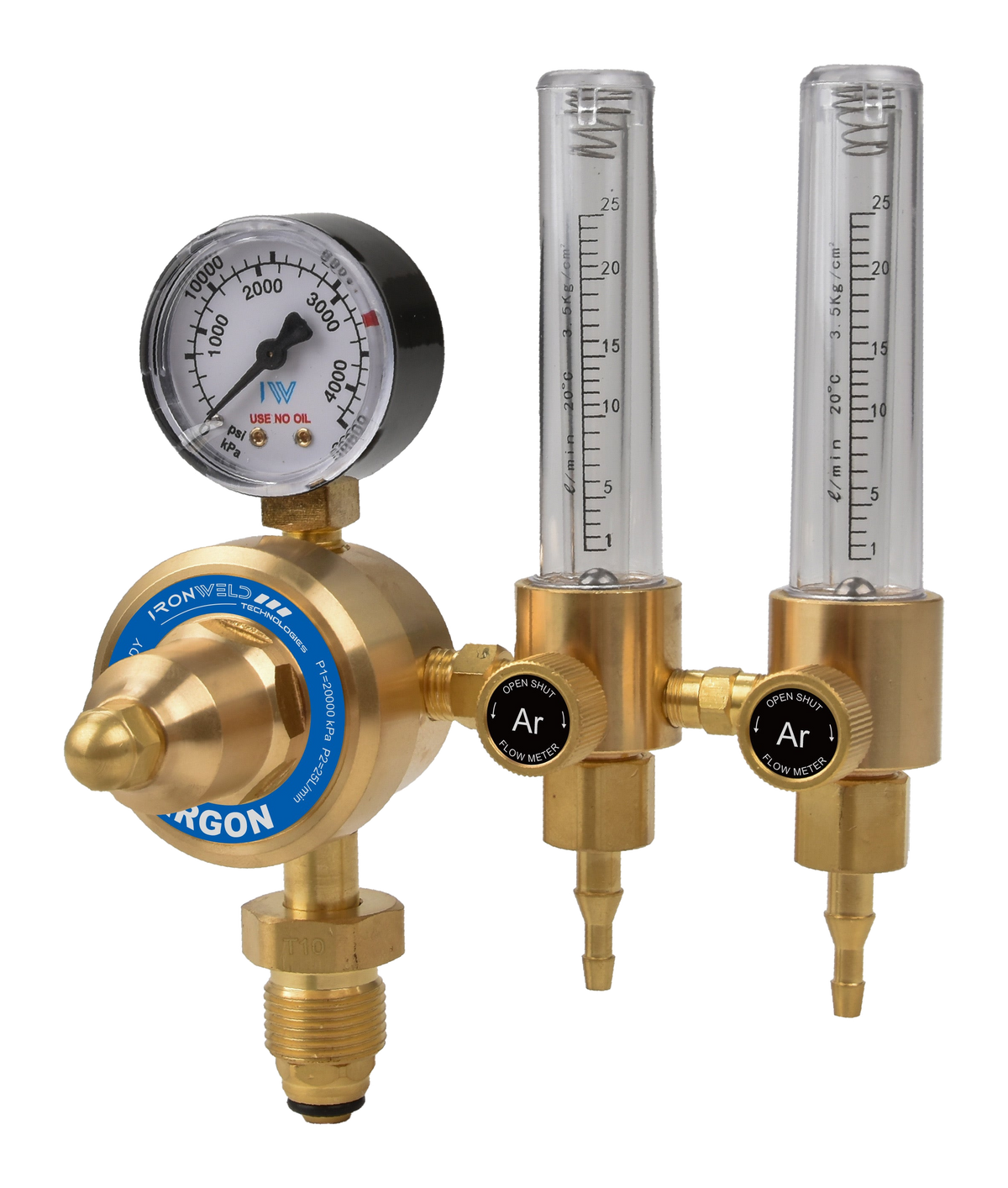 IRONWELD Solid Brass Argon Double Flowmeter IW6012