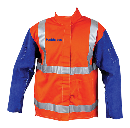 Weldclass PROMAX HV2 FR Hi-Vis with Leather Sleeves + Harness Flap