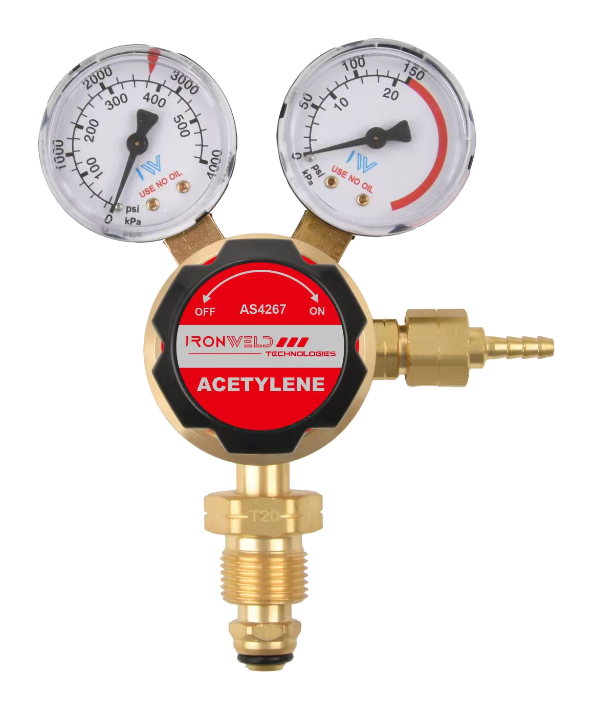 IRONWELD Solid Brass Acetylene Regulator IW6004