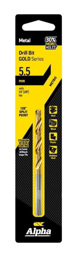 Alpha Jobber Drill Bit Carded - Gold Series - C9LM055 - A&S Welding & Electrical