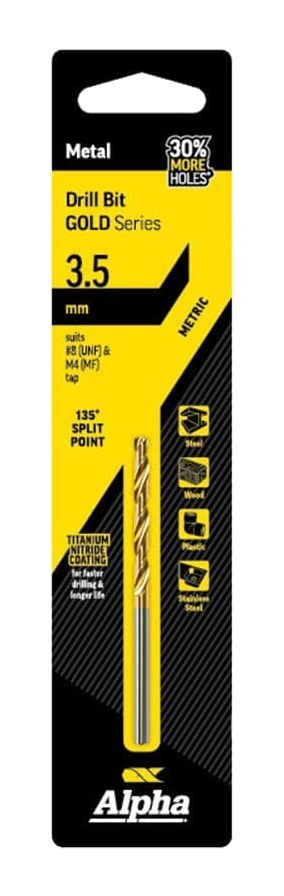 Alpha Jobber Drill Bit Carded - Gold Series - C9LM035 - A&S Welding & Electrical