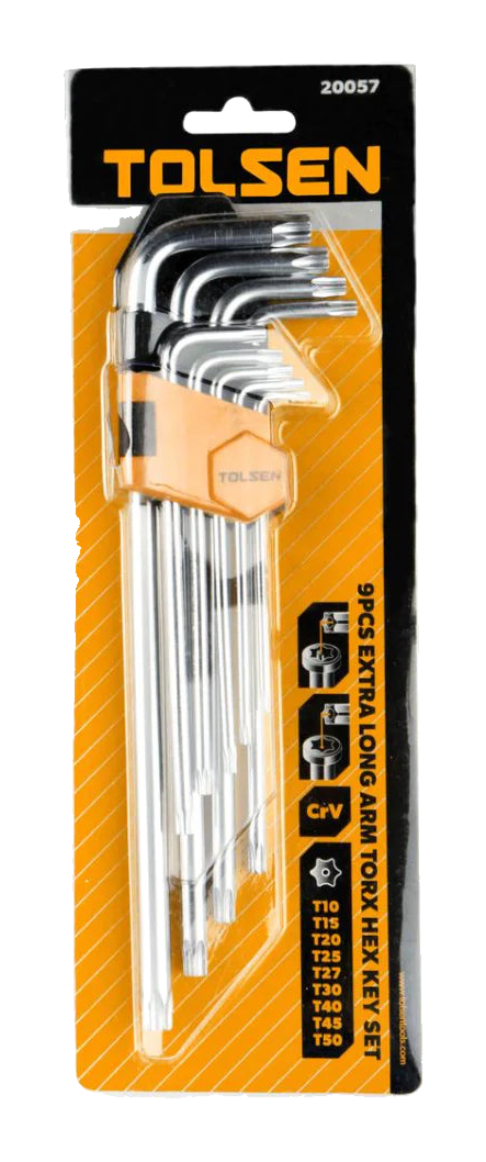 TOLSEN 9PCS Extra Long Arm Torx Hex Key Set