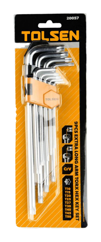 TOLSEN 9PCS Extra Long Arm Torx Hex Key Set