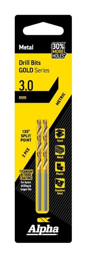 Alpha Jobber Drill Bit Carded - Gold Series - C9LM030 - A&S Welding & Electrical