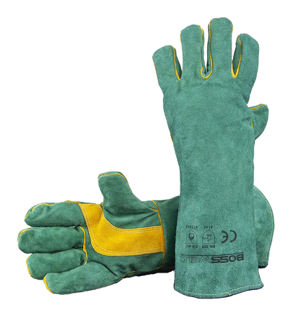 BossSafe Green & Gold 16in Welding Gloves