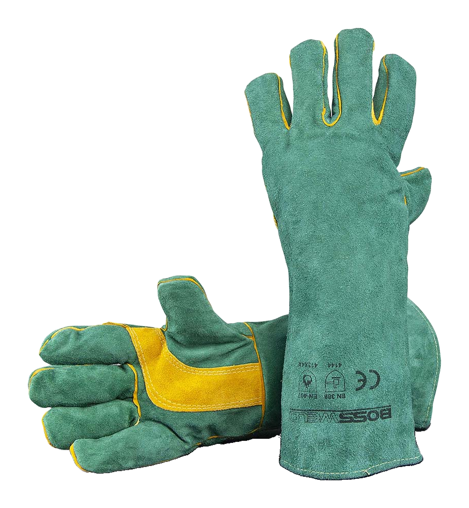 BossSafe Green & Gold 16in Welding Gloves