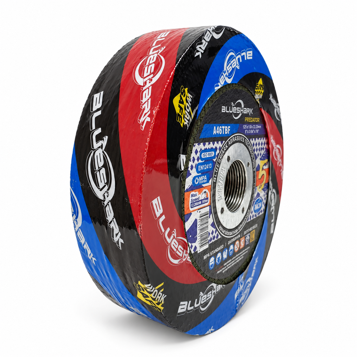 BlueShark Predator cutting disc stack, three-quarter side view