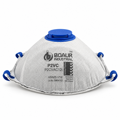 BOAUR Industrial P2VC activated carbon valved respirator, printed front view on white background
