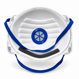 Interior of BOAUR P2VC respirator showing the nose foam, valve and two elastic headbands