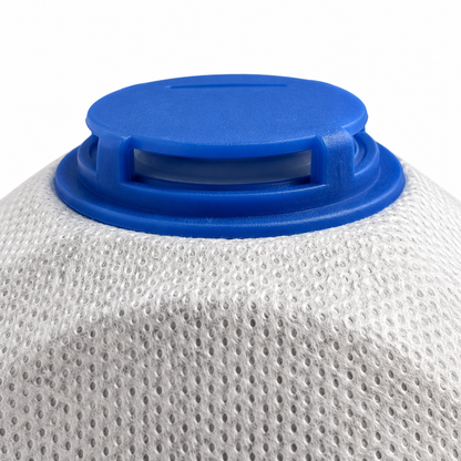 Close-up of the blue exhalation valve and textured surface of BOAUR P2VC respirator