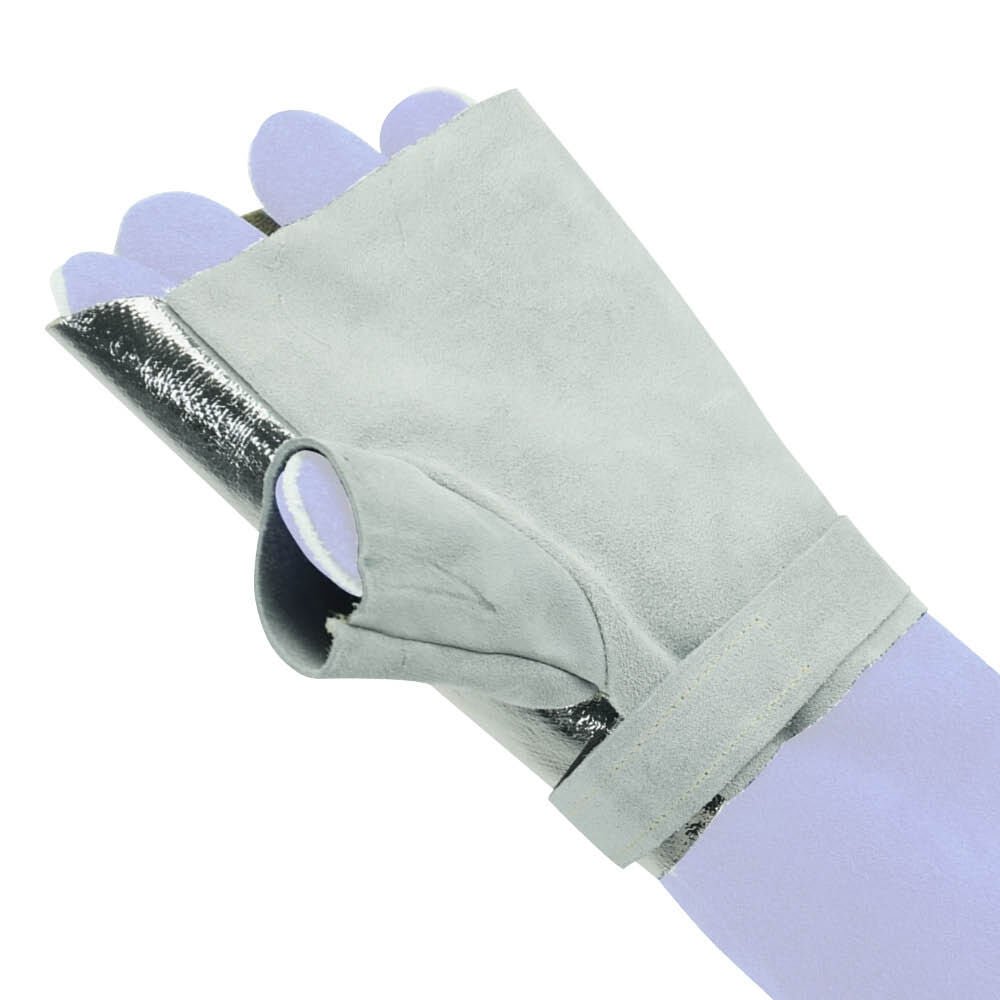 BT Bossweld 710600R right-hand glove saver leather palm and open thumb fitted over a welding glove; underlying glove not included
