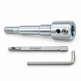 Drillmate DMHB01 stepped arbour, pilot ejector pin and single Allen key, clean studio detail on white.