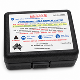 Drillmate DMHB01 black storage case with a fresh white printed paper label, studio view.