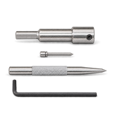 Drillmate DMHB702 arbour, small pin, knurled centre punch and Allen key displayed separately.