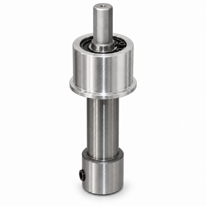 Drillmate DMKIT3 bearing mount and arbour with silver machined drive and threaded top hole, reverse view.