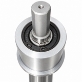 Drillmate DMKIT3 silver machined drive, threaded axial hole, bearing seal and retaining clips, close-up.