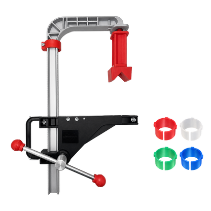 Drillmate DM100A kit — original frame photograph with four reference-based shim illustrations.