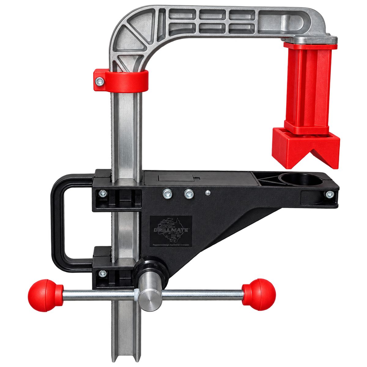 Drillmate portable drill press frame, control-side view