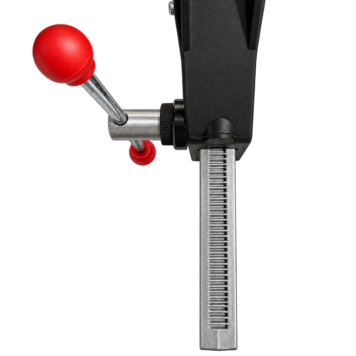 Drillmate toothed rack rail and feed mechanism close-up