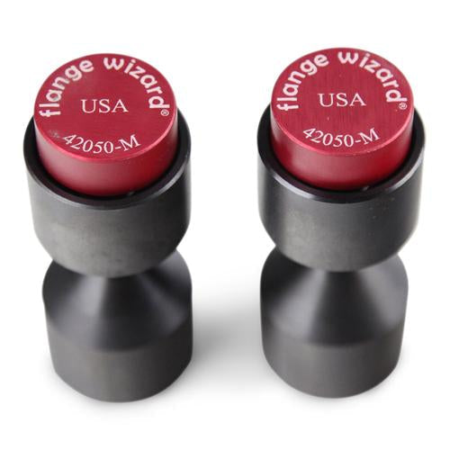 Flange Wizard 42050-M standard magnetic two-hole pins assembled as a pair, showing the red labelled end caps.