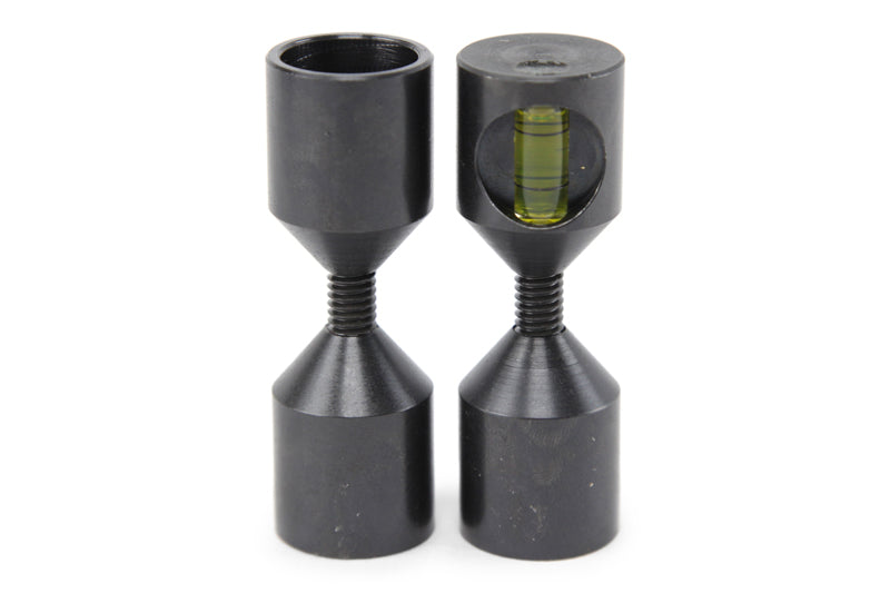 Flange Wizard 42050TM mini threaded two-hole pin pair, showing the short threaded studs and built-in bubble level.