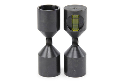 Flange Wizard 42050TM mini threaded two-hole pin pair, showing the short threaded studs and built-in bubble level.